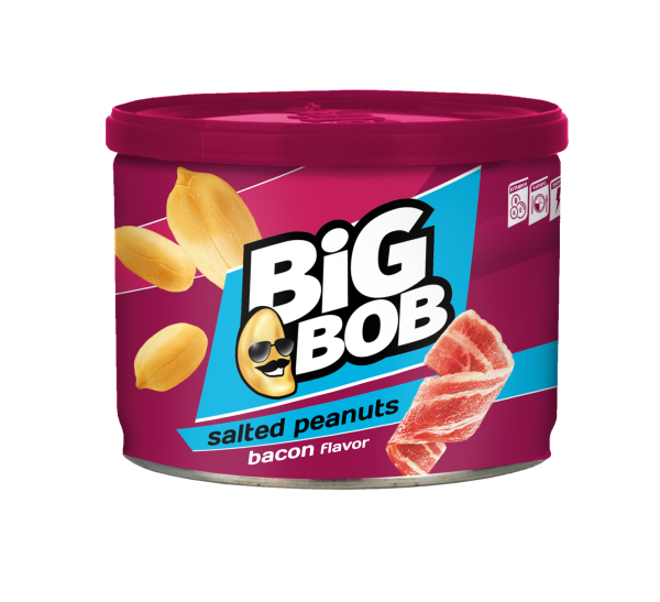 Peanuts in a tin with bacon flavor