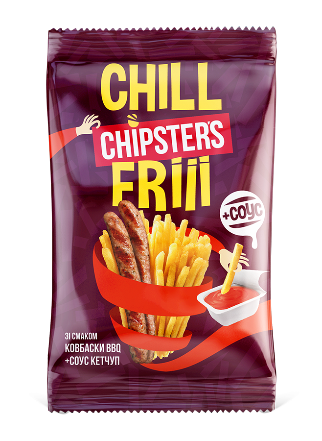 Potato sticks with BBQ sausage and ketchup sauce flavor